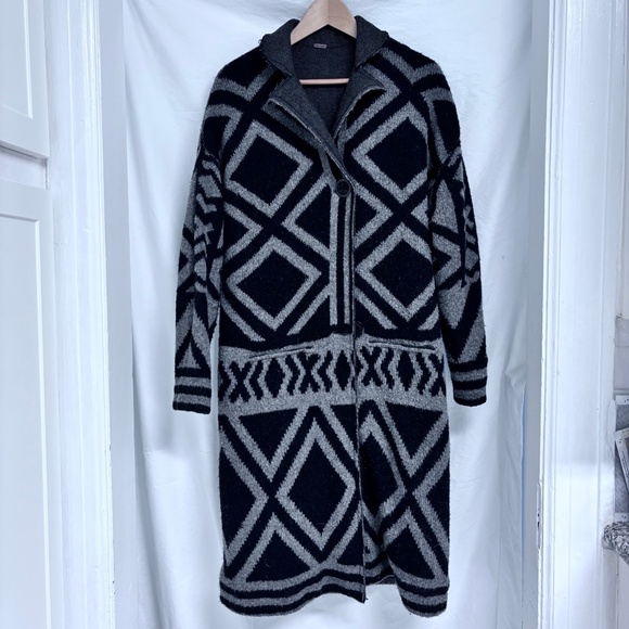 Free People Black & Gray Geometric Patters Open Sweater (Bold Geo Sweater Coat) - Picture 2 of 9